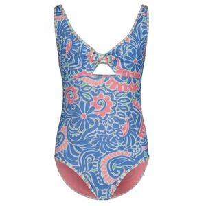 NWT Roxy Girls One Piece Swimsuit UPF 50+ Quick Dry Blue Floral Size 14